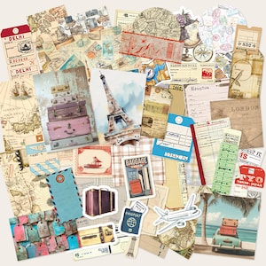 Confezione mista di album di ritagli di viaggio vintage, kit di effimeri di carta per scrapbooking di diario spazzatura, fascino del vecchio mondo