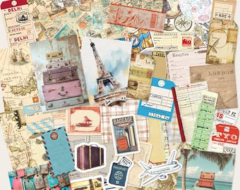 Vintage Travel Scrapbook Mixed Pack, Junk Journal Scrappy Paper Ephemera Kit, Old World Charm