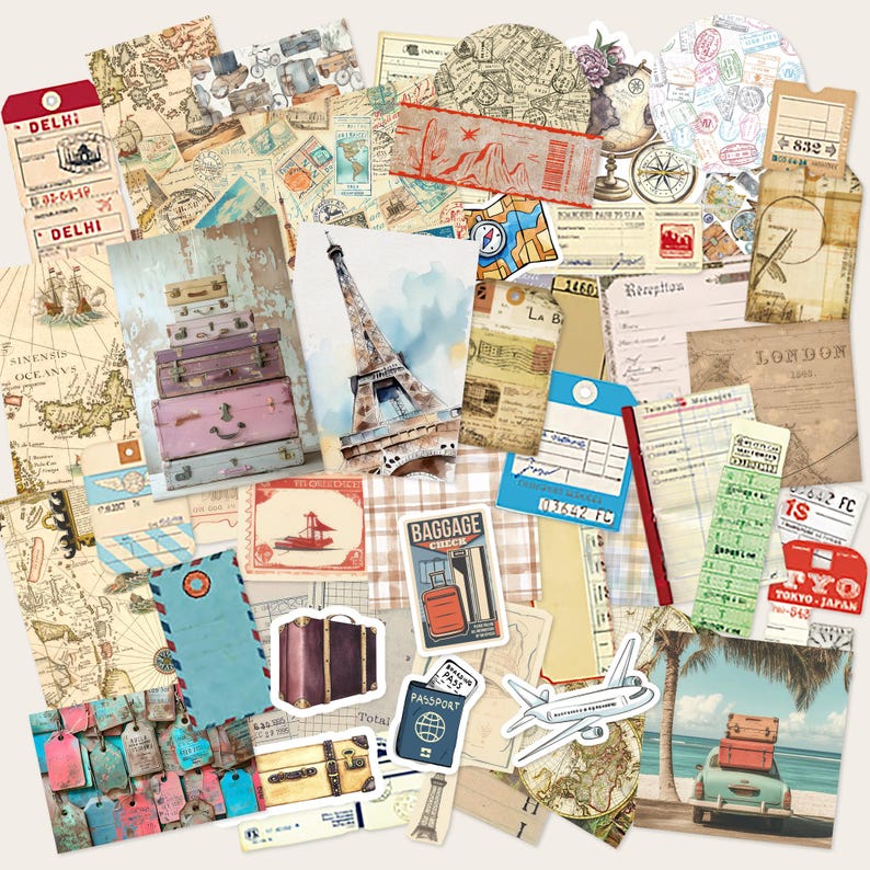 Vintage Travel Scrapbook Mixed Pack, Junk Journal Scrappy Paper ...