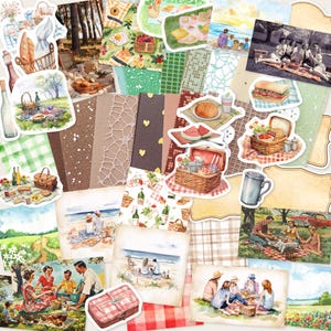 Picnic Scrapbook Paper Bundle, Scrappy Papier & Sticker Ephemera Kit für Junk Journal und Collage