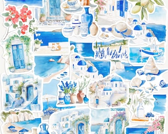 Santorini Aufkleber: Griechisch Mittelmeer Reise Scrapbook Aufkleber
