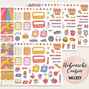 Kit de pegatinas semanales de Hobonichi Cousin: música de los años 70, maquillaje, comida rápida, noches y días acogedores