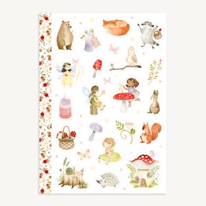 Woodland Sticker Sheet, Fairies, Animal, Mushroom, Forest Floral, Butterfly, Planner Decor, Scrapbooking Stickers