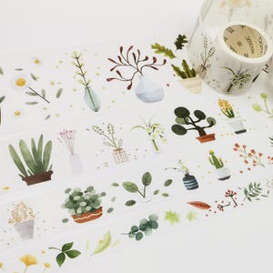 Botanical Washi Tape Set of 4, Potted Plant, Planner Decor, Greenery Decorative Tape, Journaling, Scrapbooking, Crafting