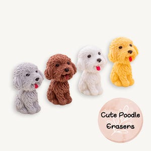 Cute Poodle Eraser, 4 PCs, Unique Stationery Gift, Stocking Fillers