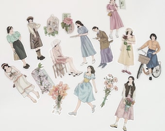Retro Fashion Stickers, Nostalgia Girls, Flowers, Planner Stickers, Journaling, Scrapbooking