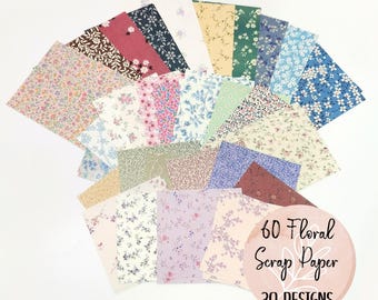 60pcs Floral Scrapbooking Paper Ephemera, Mixed Size, Collage, Journaling, Card Making, DIY Crafts