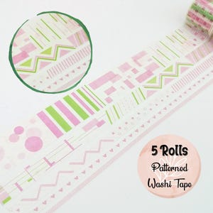 Zestaw różowych geometrycznych taśm washi, zygzak, serca, taśma slim boarder, dekoracje planera, scrapbooking, artykuły do dziennika
