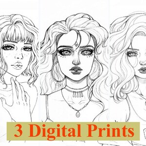 Feminine Coloring Page | A4 Printable Adult Tattoo Colouring Book Instant Digital Download Illustration PDF | Three digital pages