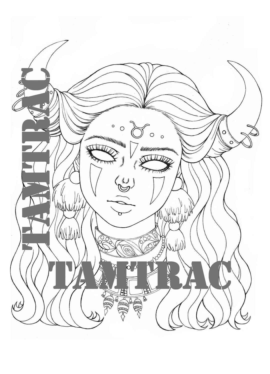 Coloring Page Taurus Zodiac Girl 12 Signs A4 Printable - Etsy