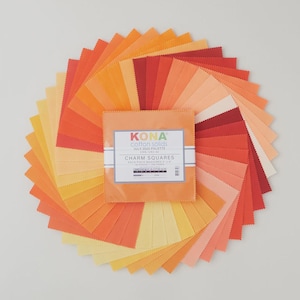 KONA Solids Charm Squares | JULY 2025 Palette | Calendar Quilt Charm Pack | 100% cotton 5&quot; squares (42 pieces) | Robert Kaufman