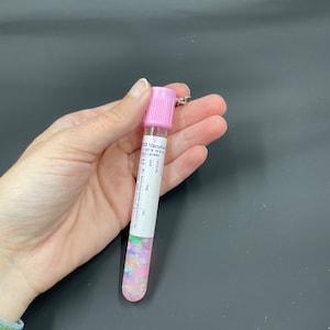 Phlebotomy keychain Pink top |EDTA tube| Glitter| Lab Gift| Blood Bank