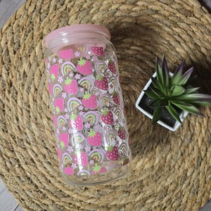 Glass, glass can 16oz, glass pattern, strawberry
