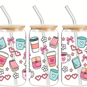 glass can 16oz, cute, notebook, candle