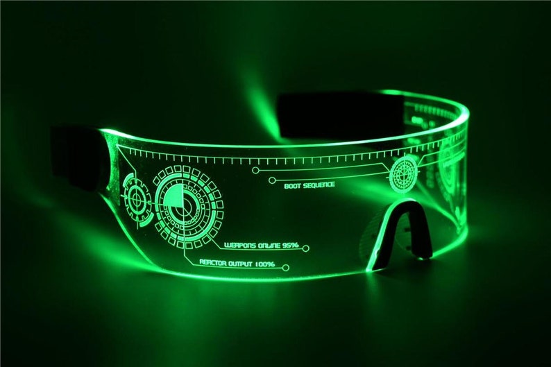 Green Blade Runner LED Tron Visor Glasses - Perfect For Cosplay and Festivals - Cybergoth - Cyberpunk Glasses Goggles