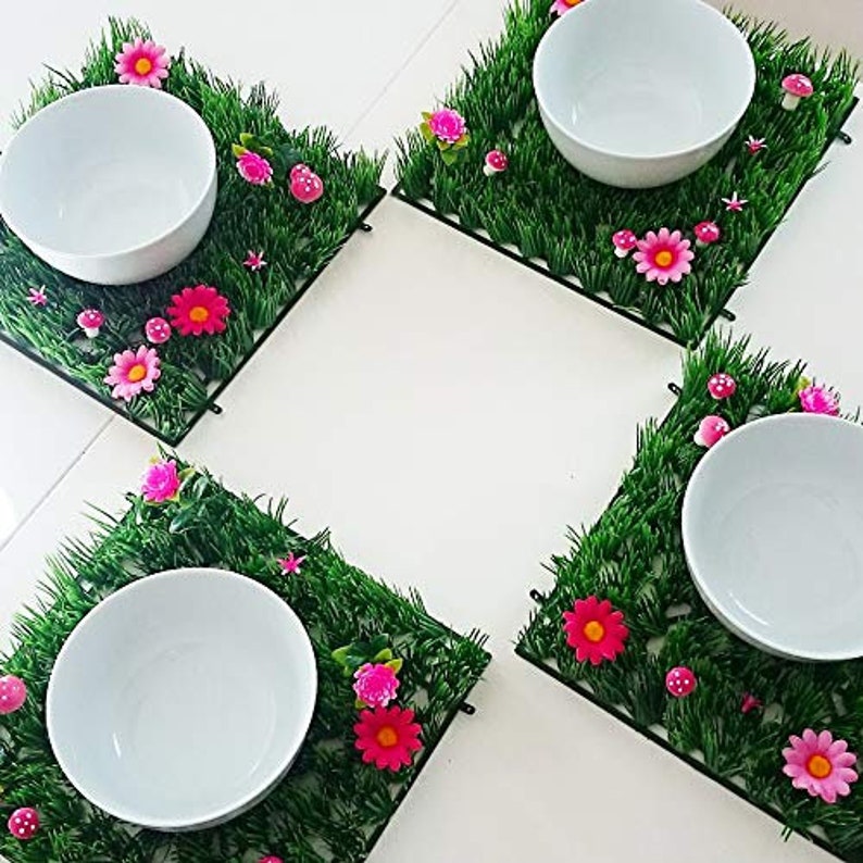 Artificial Grass Place Mat Set of 4 Table Mats With Flowers Etsy
