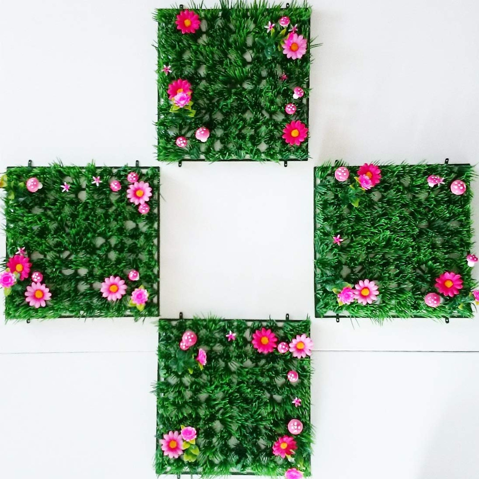 Artificial Grass Place Mat Set of 4 Table Mats With Flowers Etsy