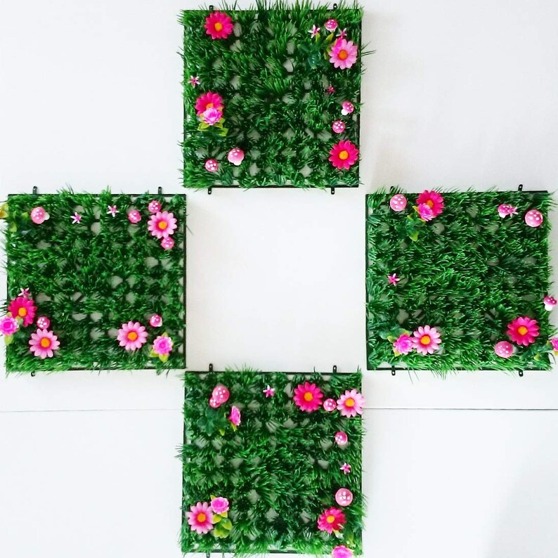 Artificial Grass Place Mat Set of 4 Table Mats With Flowers Etsy