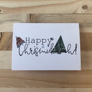Carte de voeux heureuse de Chrismukkah, carte de Hanukkah, carte de Noël, carte de vacances, carte de X-Mas, carte faite main, carte de voeux faite main