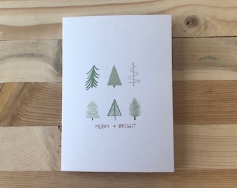 Merry and Bright Card, Christmas Card, Christmas Greeting Card, Holiday Card, X-Mas Card, Handmade Card, Handmade Greeting Card