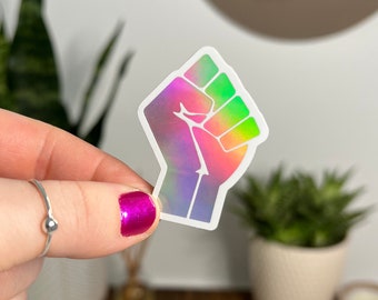 Mini pegatina holográfica de puño / calcomanía de vinilo resistente a la intemperie / pegatina ilustrada de Black Lives Matter / pegatina de botella de agua BLM