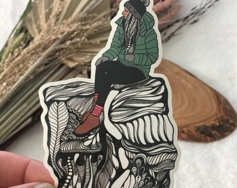 Outdoor Woman Sticker, Great Outdoors, Woman, WCW, Outdoors, PNW, Wanderlust, Wanderer, Lost, Decal, Explore, Black and White Sticker