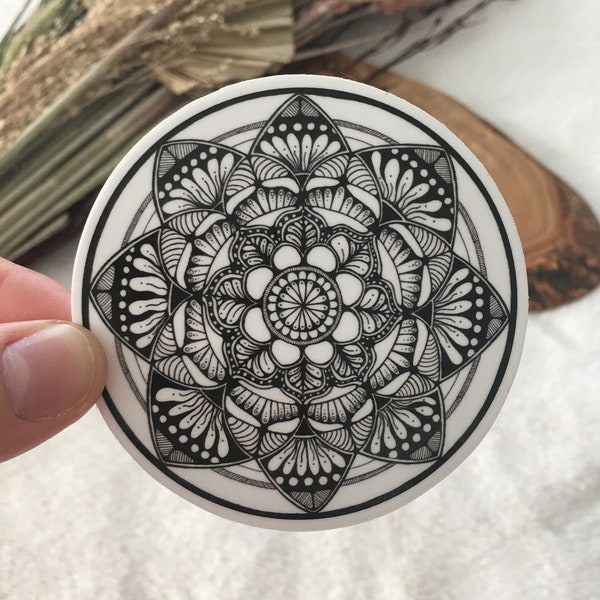 Mandala Sticker, Line Art, Round Sticker, Black and White, Designs, Zentange, Mandalas, Snowflake, Black & White, Stickers