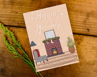 Happy Holidays Illustrated Greeting Card | Illustrated Holiday Card | Blank Inside Holiday Greeting Card | Illustrated Christmas Card