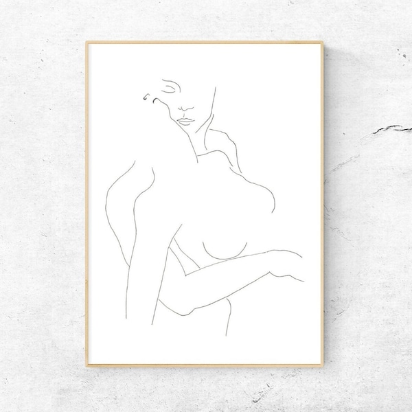 Minimalist nude line drawing | nude art | romantic wall art