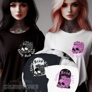 Living Dead Girl Spooky Halloween Shirt Dark Academia Grunge Goth T-Shirt Horror Dark Goth Aesthetic ALT Girl Skull Shirt Pink Skeleton Tee