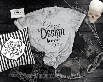 Smoke Color Blast Camisa Maqueta Comfort Colors 1745 Camisa gris Maqueta Camisa espeluznante Maqueta de Halloween Camiseta gótica Maqueta Otoño Estética Maqueta