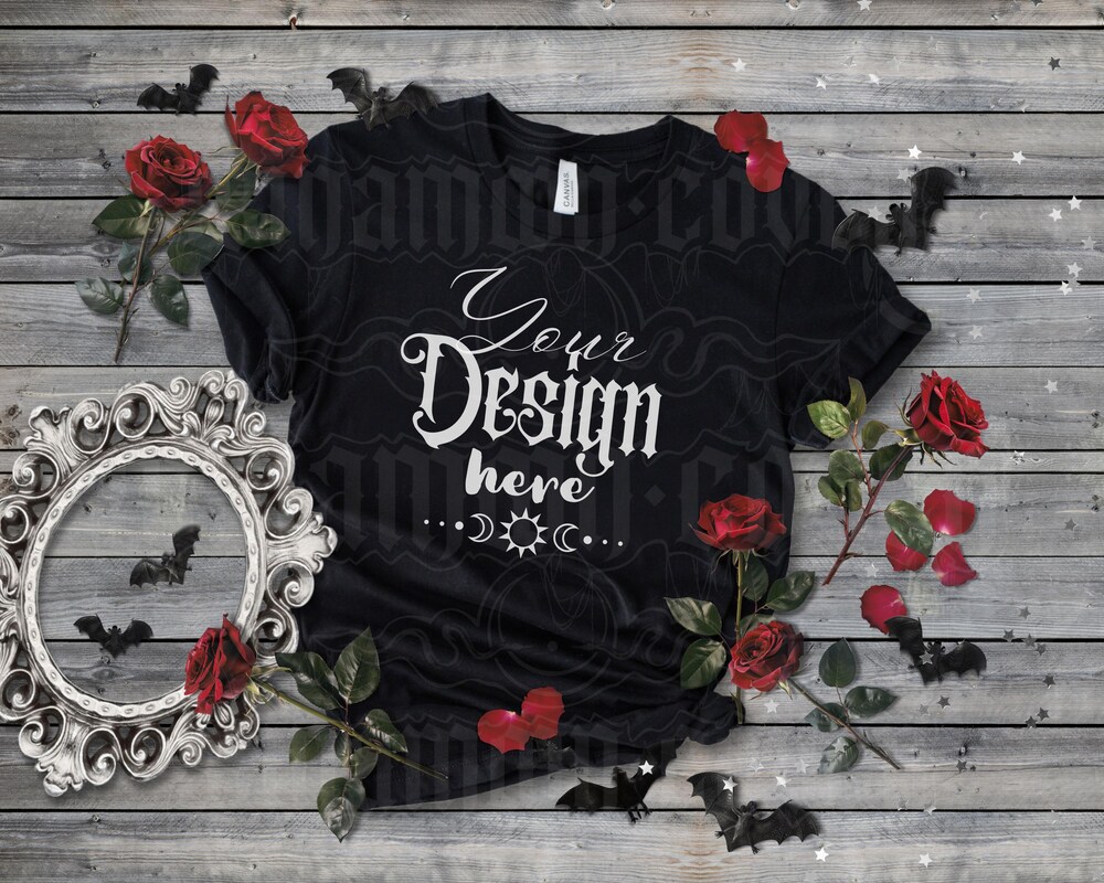 Black Bella Canvas 3001 Shirt Mockup Gothic Shirt Mock-Up Halloween Shirt Spooky Season Mockup Goth Girl Witchy Mockup Dark Aesthetic Mocks Halloween 2025