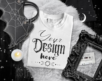 Comfortkleuren 1717-shirtmodel wit overhemdmodel Halloween-shirt Spookachtig seizoen mock-up Goth Witchy-model gotisch donker esthetische mock-up