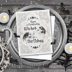 Wicked Birthday Card, Satanic Greeting Card, Spooky Halloween Card, Alternative Gift for Goth Occult Devil Witchy Bday Card Gothic Aesthetic