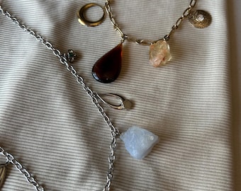 Gold or Silver Upcycled Charm Necklace, Sustainable Jewelry, Vintage Style Pendant Necklace, Eco-Friendly Gift