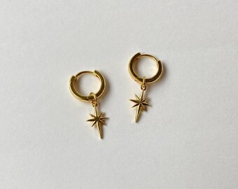 Gold Filled Small Hoop Earrings. Gold Star Earrings. Gold Earring Stack