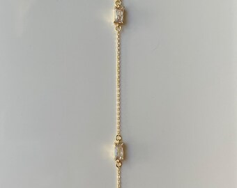 Gold Filled Drop Necklace. Gold Pearl and Baquette Necklace
