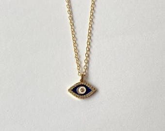 Gold Filled Necklace. Evil Eye Necklace. Gold Cable Chain Pendant Necklace - 18in.