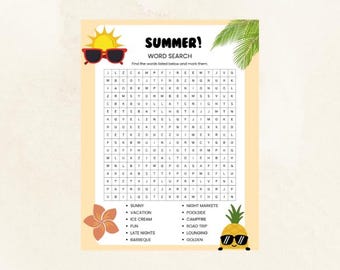Summer Word Search Puzzles: Fun Printable Activities (Digital Download)