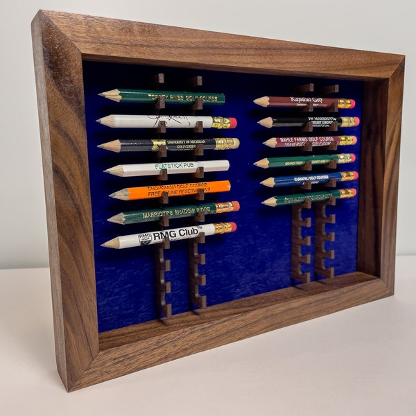 Walnut Golf Pencil Display (WWPB) - Golf Gift - Golf Decor - Golfer Gift - Souvenir Display - Golf Collectibles - Gift for Him - Man Cave