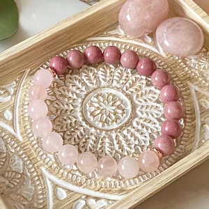 Rose Quartz & Rhodonite beaded Gemstone bracelet, Bead jewelry, Healing Bracelet, 8mm Top Quality Yoga Mala Meditation Bracelet