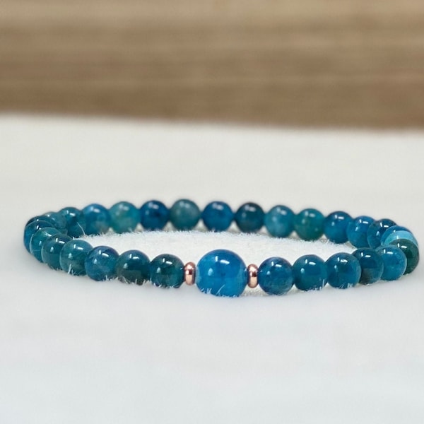 6mm Blue Apatite Beaded Motivation Bracelet,  Perfect for gift, Meditation and yoga Bracelet