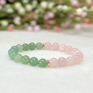 Bracelet en quartz rose et cristal de jade - Cristaux de guérison pour l'amour et la chance