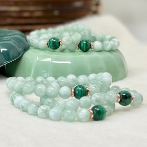 Green Moonstone, Garnierite & Malachite beaded bracelet. Top Quality genuine Gemstones,