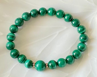 Malachite Gemstone Bracelet: 8mm Beads, Positive Energy, Transformation