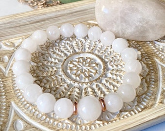 White Jade Beaded Bracelet: Calming Mala Bracelet