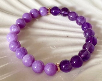 8mm Amethyst Crystal Beaded Bracelets, Purple Gemstone Bracelet, Spiritual Protection and Inner Peace, Soothes Stress, Yoga Boho Bracelet.