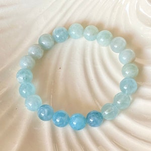 10mm Aquamarine Beaded Bracelet: Natural AAAAA Grade Gemstone