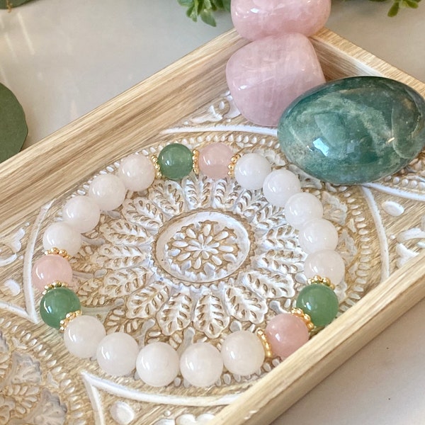 Jade & Rose Quartz Bead Bracelet, Protective Bracelet, Serenity and Purity, Perfect gift for someone Special, Healing with Jade, Soothing