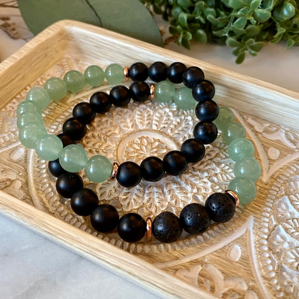 Jade and Matte Onyx Double Beaded Wrist Mala Bracelet. Healing and Crystal Therapy Bracelet. Stacking Bracelet Set.